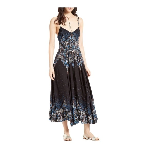 FREE PEOPLE Revolve Black Printed Button Front Sleeveless Maxi Dress Small - Picture 12 of 16